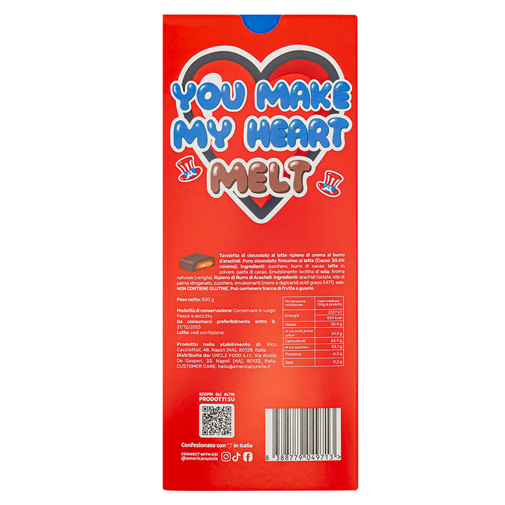 XL Cocoa filled Choco Love Bar, chocolate Cookies & Cream relleno de crema de cacao de 500g 