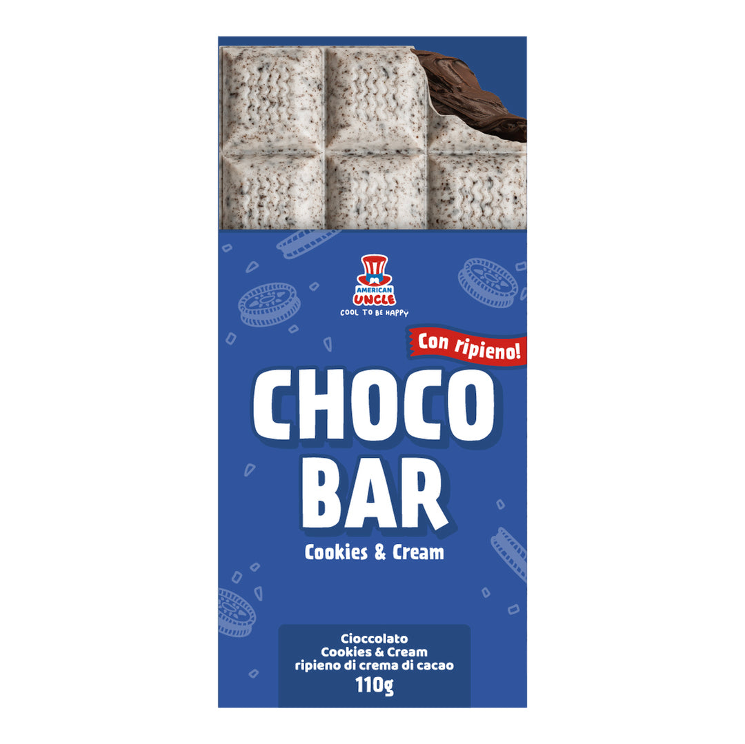 Choco Bar Cookies & Cream, chocolate Cookies & Cream relleno de crema de cacao de 110g 
