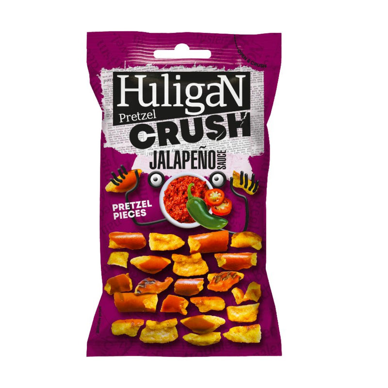 Huligan Pretzel Crush Salsa de Jalapeño, pretzel con sabor a jalapeño de 65g