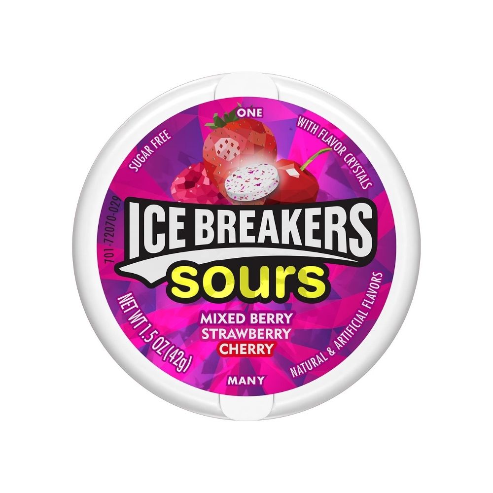 Ice Breakers Sours Mixed Berry Strawberry Cherry, caramelos agrios de frutas de 42g 