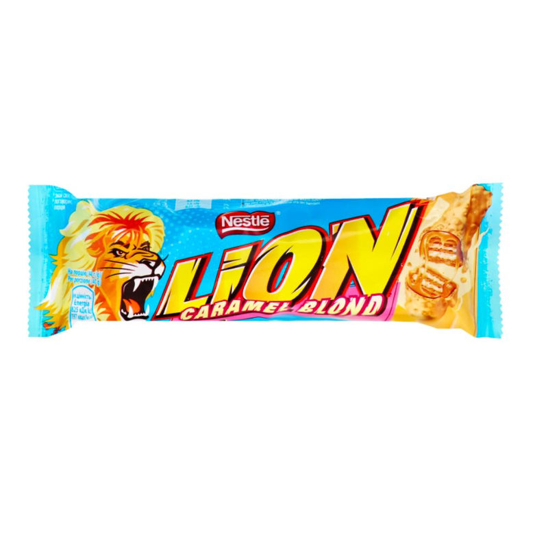 Confezione da 40g di snack dolce al caramello Lion Caramel Blond