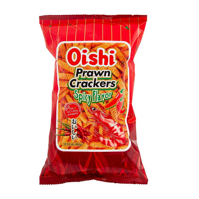 Confezione di cracker  Oishi Prawn Crackers Spicy Flavor ai gamberi  da 60g