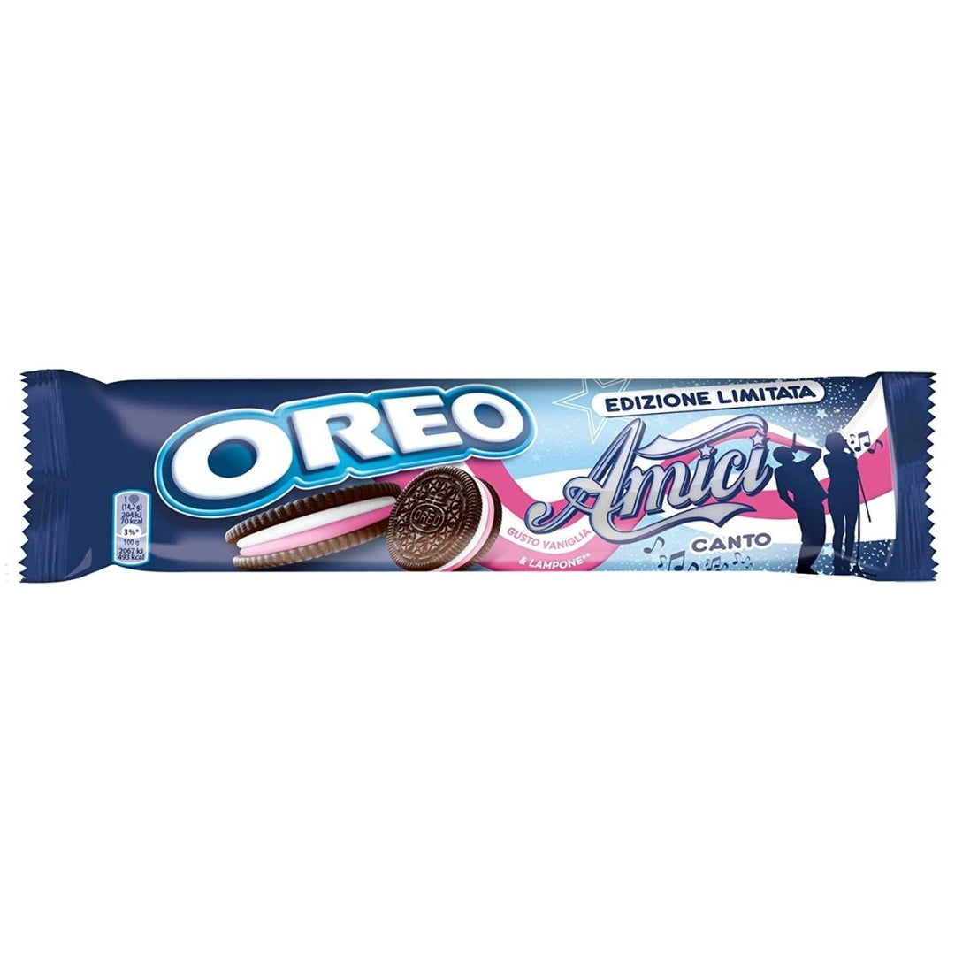 Oreo Amici Edición Limitada Vainilla y Frambuesa, galletas con crema con sabor a vainilla y frambuesa de 157g 