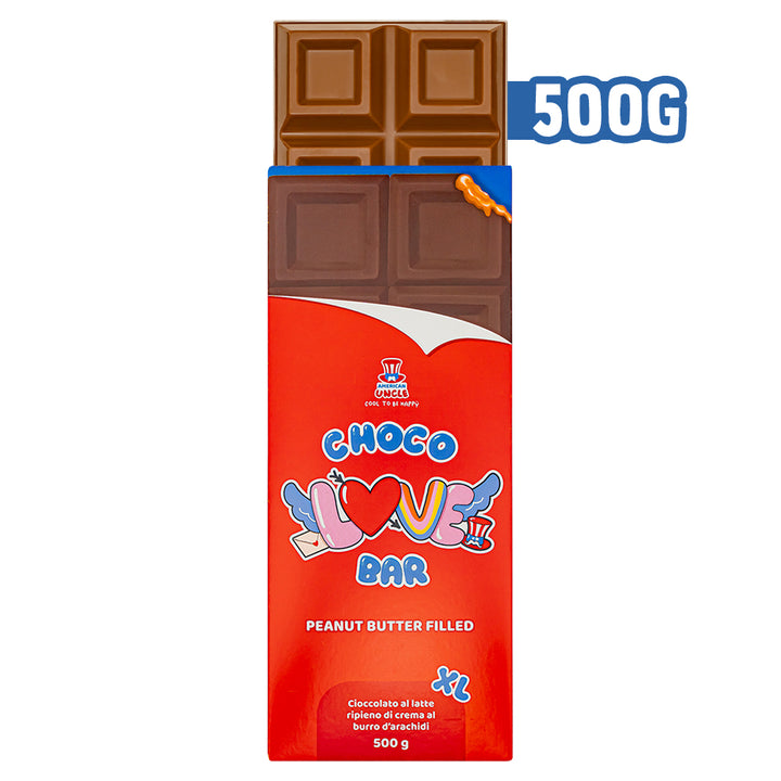 XL Peanut Butter filled Choco Love Bar, chocolate con leche relleno de crema de mantequilla de maní de 500g 