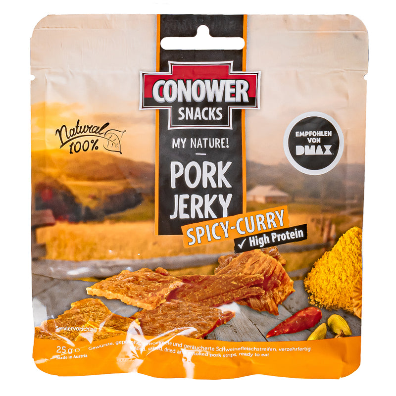 Confezione da 25g di carne di maiale essiccata Conower Pork Spicy Curry