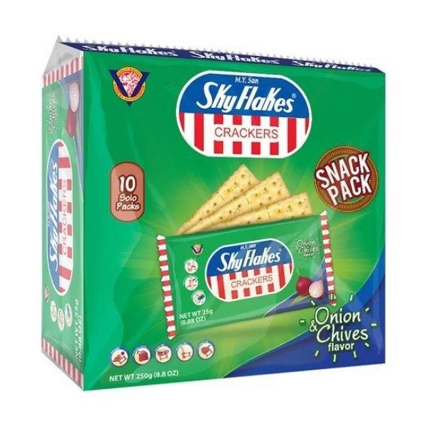 Sky Flakes Cracker Sabor a Cebolla y Cebollino, galletas de cebolla y cebollino de 250g 