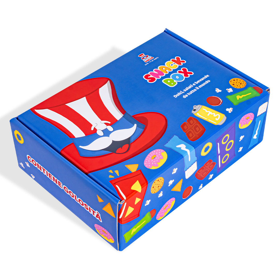 Snack box “Cool to be Happy”, caja sorpresa de 20 snack dulces, salados y bebidas 