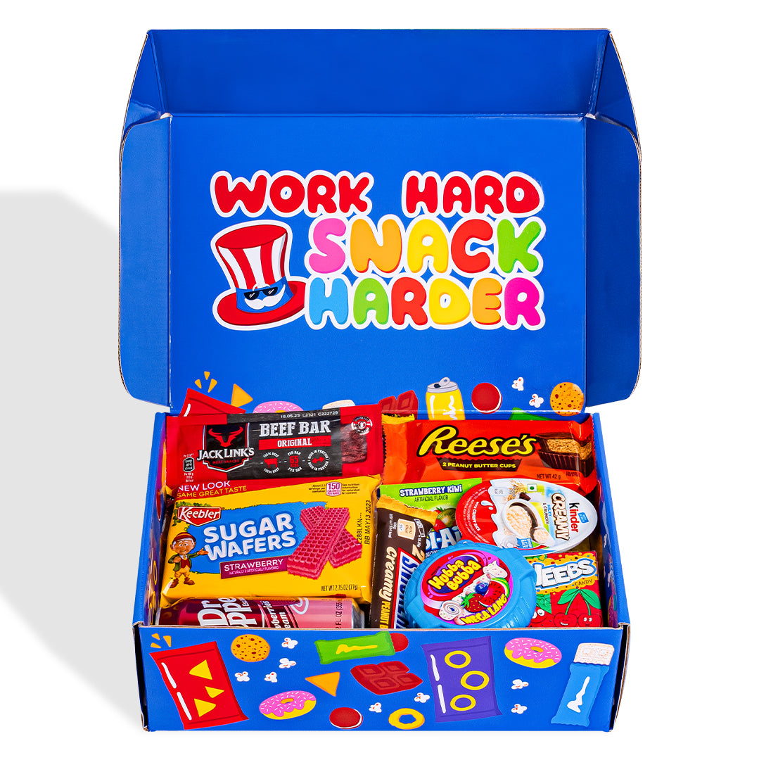 Snack box “Cool to be Happy”, caja sorpresa de 20 snack dulces, salados y bebidas 