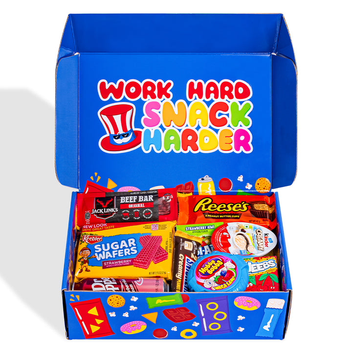 Snack box “Cool to be Happy”, caja sorpresa de 20 snack dulces, salados y bebidas 