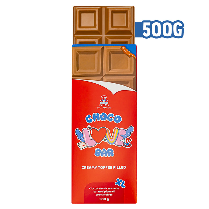 XL Creamy Toffee filled Choco Love Bar, chocolate al caramelo relleno de crema toffee de 500g 
