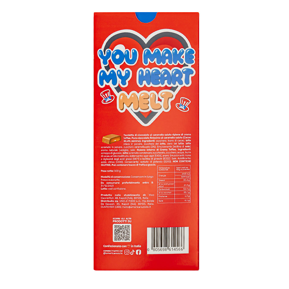 XL Creamy Toffee filled Choco Love Bar, chocolate al caramelo relleno de crema toffee de 500g 