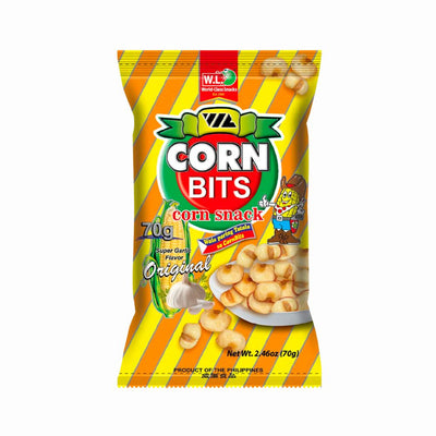 Confezione di W.L. Corn Bits Corn Snack Super Garlic Original all'aglio da 70g