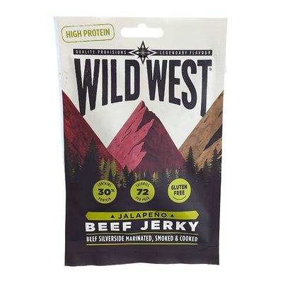 Confezione di carne secca Wild West Jalapeno Beef Jerky al peperoncino da 25g