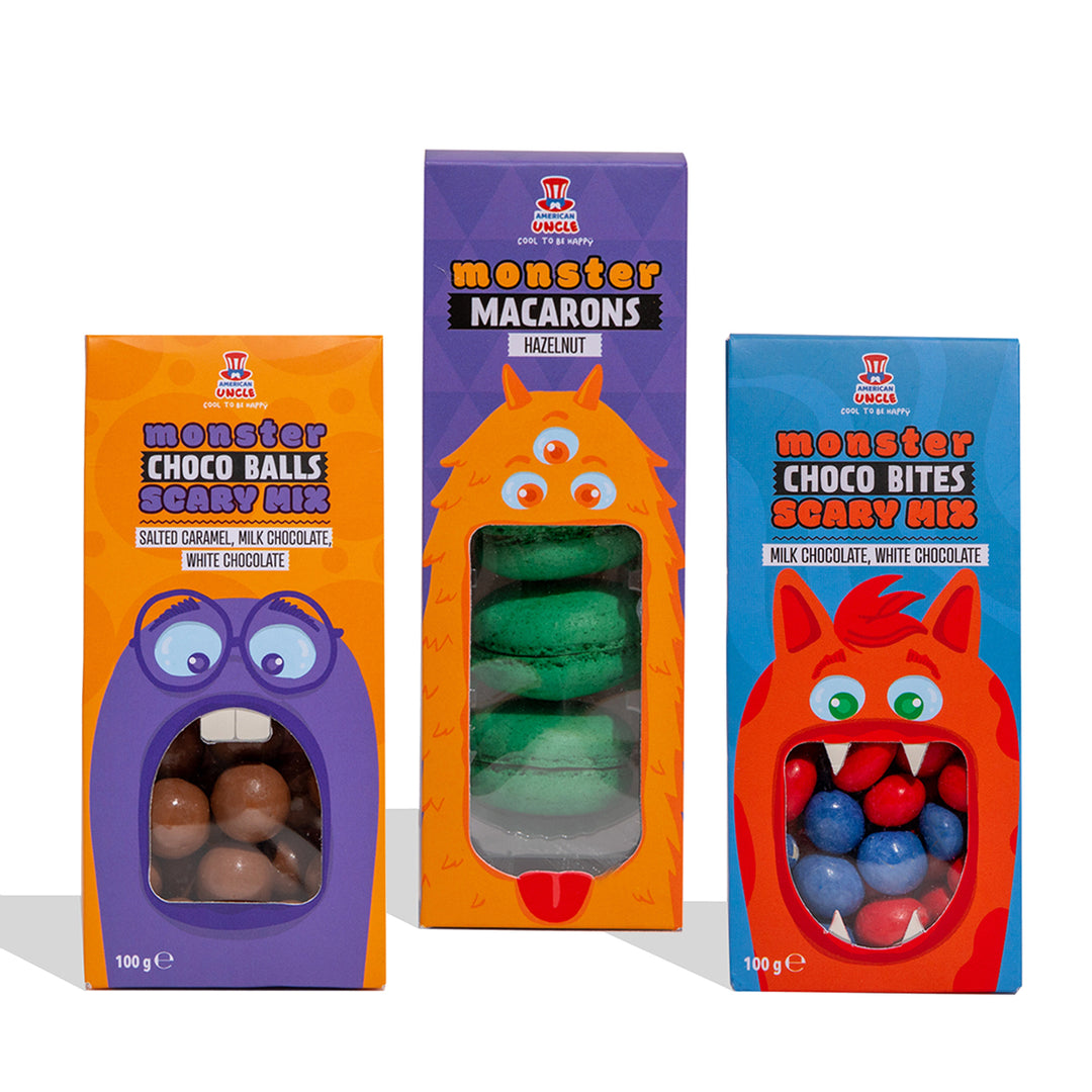 Monster Choco Bites + Monster Choco Balls + Monster Macarons Avellana 