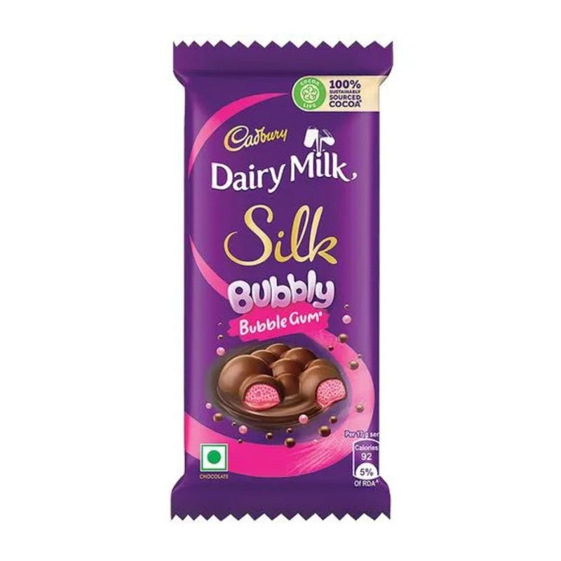 Cadbury Dairy Milk Silk Bubbly Bubble Gum, barra rellena de crema con sabor a chicle de 50g