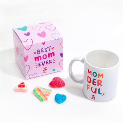 Mom Gift Box, caja de regalo para mamá con galletas de varios sabores, crema de caramelo salado y taza Momderful.