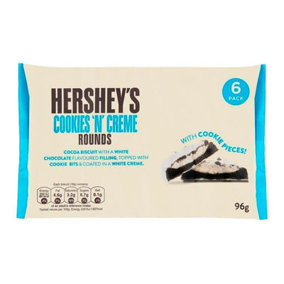 Confezione da 96g di biscotti al cioccolato bianco Hershey's Cookies'n'Cream Rounds