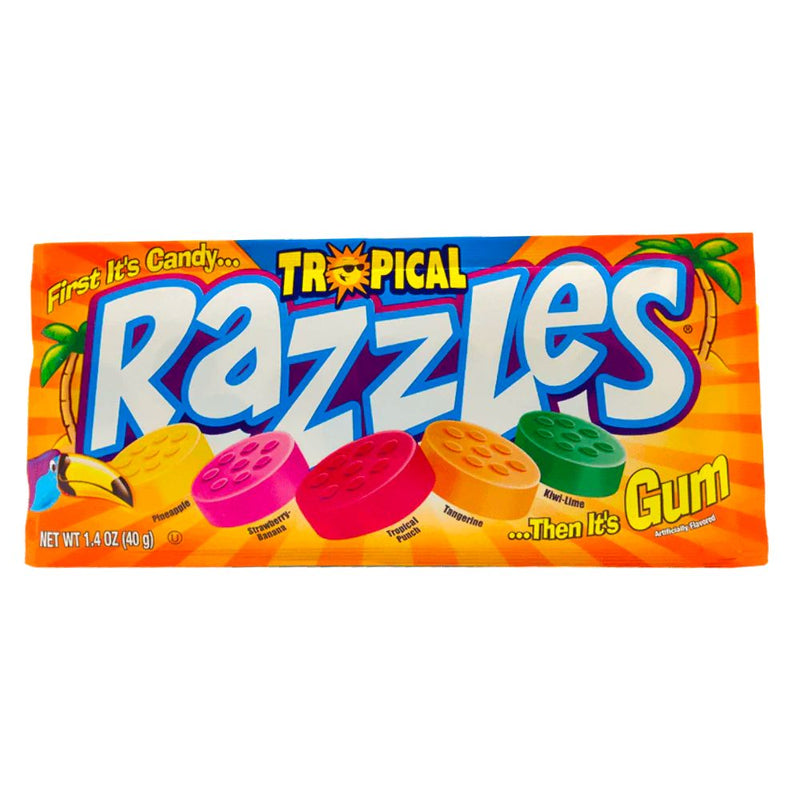 Confezione da 40g di caramelle alla frutta tropicale Razzles