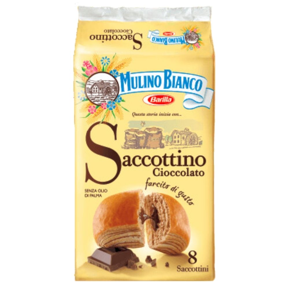 Saccottino al Cioccolato Mulino Bianco, merendinas con crema de chocolate de 336g 