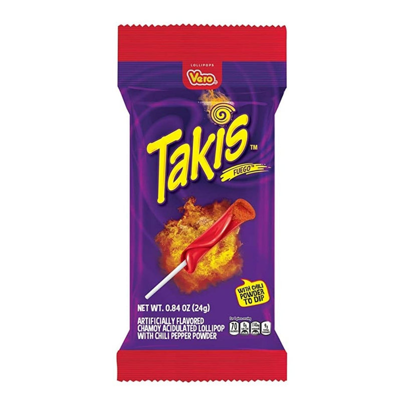 Takis Lollipop, paleta de fresa cubierta de polvo picante de 24g