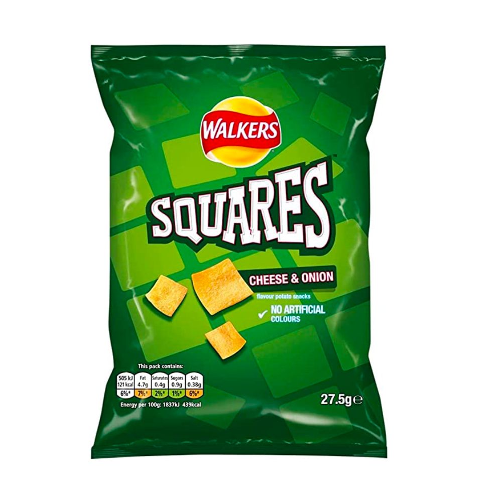 Squares Cheese & Onion, patatas fritas con sabor a queso y cebolla de 27.5g 