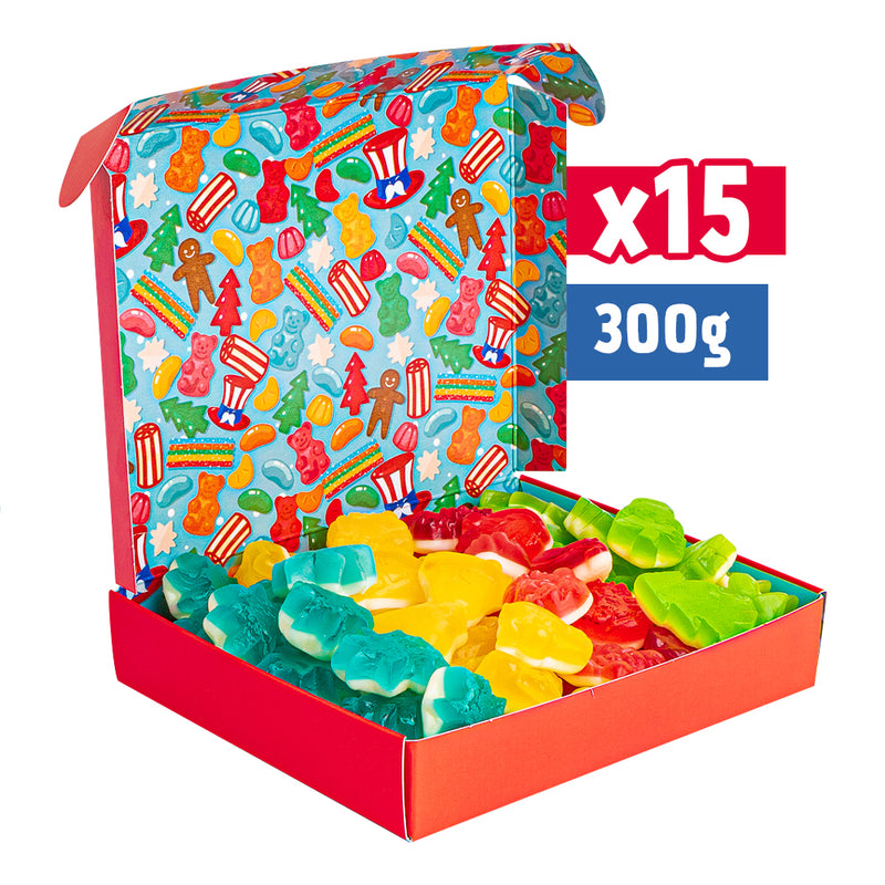 15x Mini Candy Box de 300g, paquete de regalo de caramelos gomosos con tema navideño